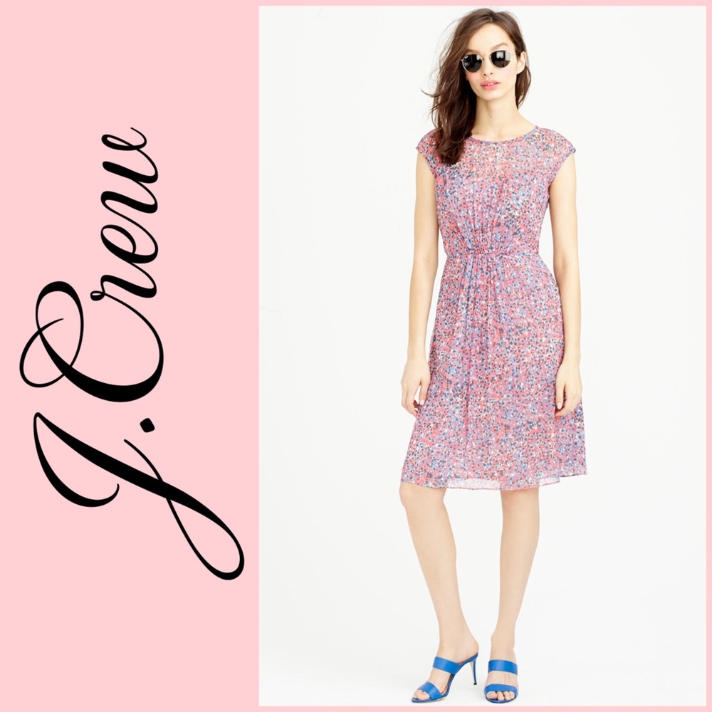 NWT J. Crew Silk Chiffon Watercolor Dot dress, 10